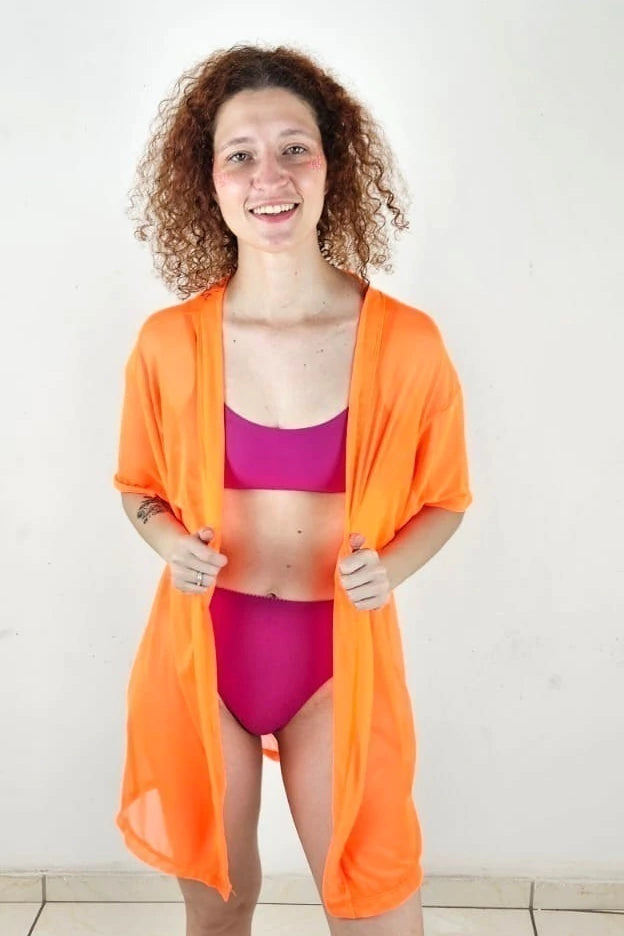 Kimono Tule Laranja Neon